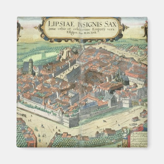 ライプツィヒの地図, 'Civitates Orbis Terrarum'より マグネット (正面)