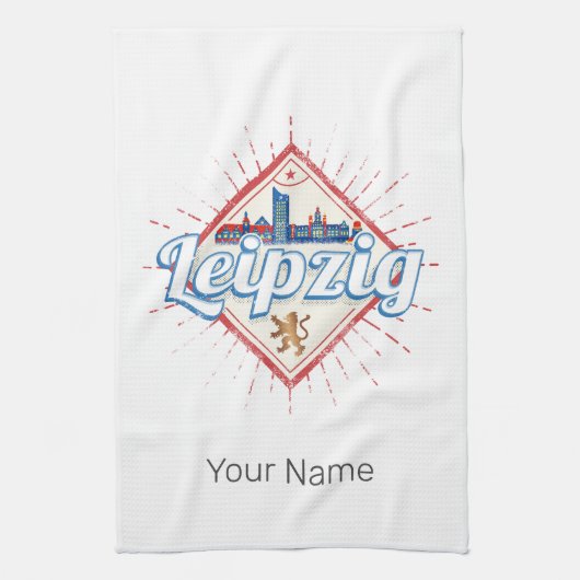 ライプツィヒドイツザクセンレトロスカイラインヴィンテージ キッチンタオル (縦)