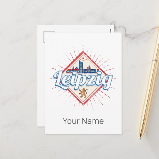 ライプツィヒドイツザクセンレトロスカイラインヴィンテージ シーズンポストカード (正面/裏面インサイチュ)