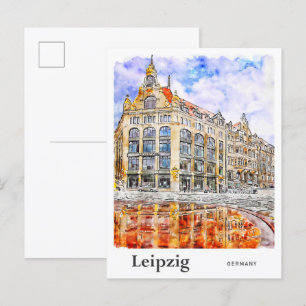 ライプツィヒGermany旅行水の色の手描き ポストカード