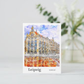 ライプツィヒGermany旅行水の色の手描き ポストカード (スタンド正面)