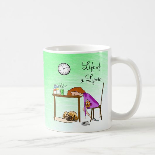 ライミーな毎日を送る疲れた女性 コーヒーマグ コーヒーマグカップ (右)