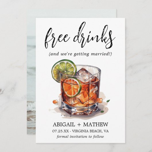 ライムおもしろいウイスキーのカクテル飲料フォトズ結婚ー セーブザデート (正面/裏面)