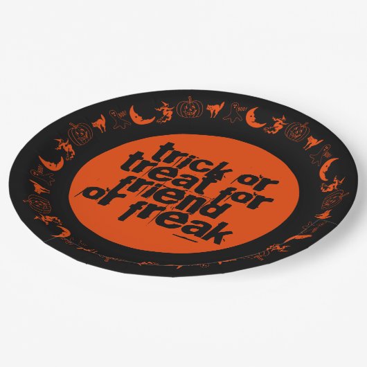 ライムおもしろいトリックまたはハロウィーンのオレンジブラックを治療 ペーパープレート (アングル)