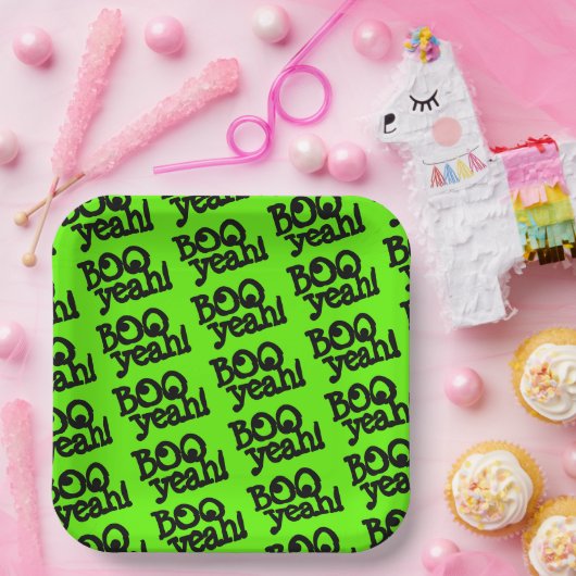 ライムおもしろい・グリーン・ブーイェー！十字型の目ハロウィン ペーパープレート (パーティー)