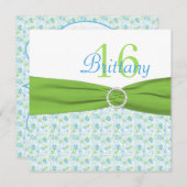 ライムおよび水の花のSweet sixteenの誕生日の招待 招待状 (正面/裏面)