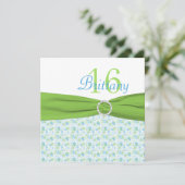 ライムおよび水の花のSweet sixteenの誕生日の招待 招待状 (スタンド正面)