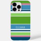 ライムかわいらしグリーンダークティール(緑がかった色)ブルーピンクストライプアート Case-Mate iPhoneケース (裏面)