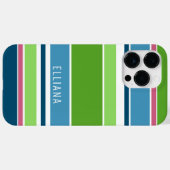 ライムかわいらしグリーンダークティール(緑がかった色)ブルーピンクストライプアート Case-Mate iPhoneケース (裏面 (横))