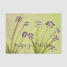 ライムかわいらしグリーン及び紫色の花ティッシュペーパー