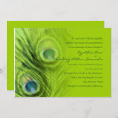 ライムとティール（緑がかった色）孔雀 招待状 (正面/裏面)