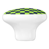 ライムとネイビーのチェックボードパターン セラミックノブ (側面)