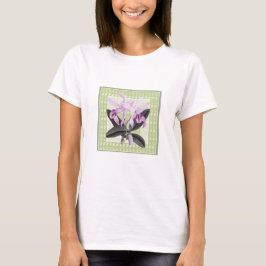 ライムとパープルのカトレア・オーキッド植物Tシャツ Tシャツ