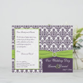 ライムとパープルダマスクの結婚式プログラム (スタンド正面)