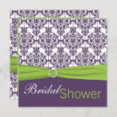 ライムとパープルダマスクブライダルシャワー招待 招待状 (正面/裏面)