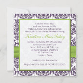 ライムとパープルダマスクブライダルシャワー招待 招待状 (裏面)