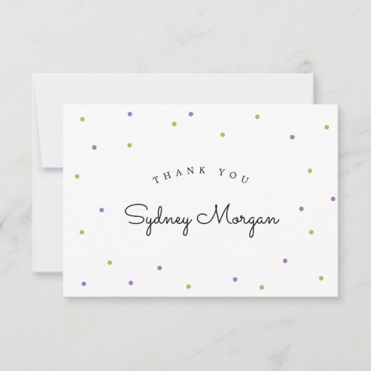 ライムとパープルモダン水玉模様ありがとう サンキューカード (正面)