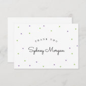 ライムとパープルモダン水玉模様ありがとう サンキューカード (正面/裏面)