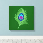 ライムとブルーピーコックフェザーオンエメラルドグリーン キャンバスプリント (インサイチュ (ウッドフロア))