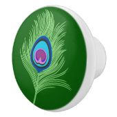 ライムとブルーピーコックフェザーオンエメラルドグリーン セラミックノブ (右)