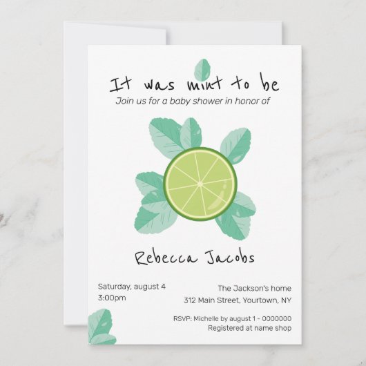 ライムとミントベビーシャワー招待状 招待状 (正面)