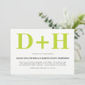 ライムと白イニシャルはっきりしたタイポグラフィ結婚ズ 招待状 (スタンド正面)