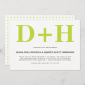 ライムと白イニシャルはっきりしたタイポグラフィ結婚ズ 招待状 (正面/裏面)