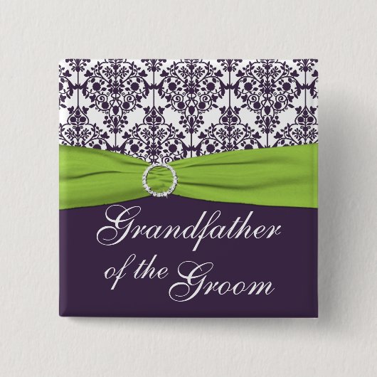 ライムと紫のダマスク新郎の祖父 缶バッジ (正面)