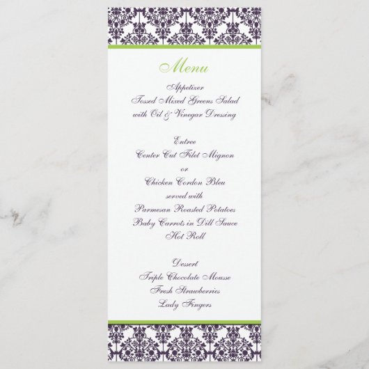 ライムと紫のダマスコウェディングメニューカード メニュー (裏面)