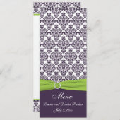 ライムと紫のダマスコウェディングメニューカード メニュー (正面/裏面)