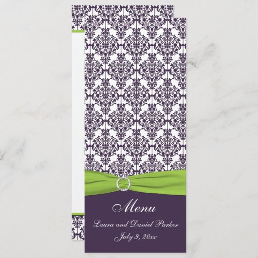 ライムと紫のダマスコウェディングメニューカード メニュー (正面/裏面)