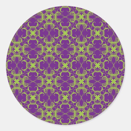 ライムと紫の模様エンベロープギフトステッカー ラウンドシール (正面)