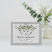 ライムと銀の装飾された渦巻きは日付を保存 案内ポストカード (スタンド正面)