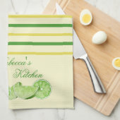ライムと黄色と緑のストライプパーソナライズされた キッチンタオル (四つ折り)