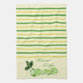 ライムと黄色と緑のストライプパーソナライズされた キッチンタオル (縦)