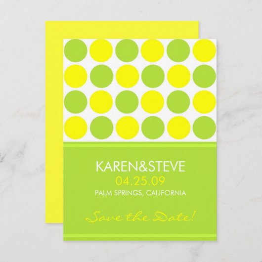 ライムと黄色の日付の保存 案内ポストカード (正面/裏面)