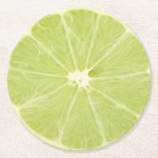 ライムのフルーツの新しい切れ ラウンドペーパーコースター (正面)