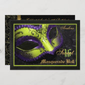 ライムのマスクの仮面舞踏会の菓子16のパーティの招待状 招待状 (正面/裏面)