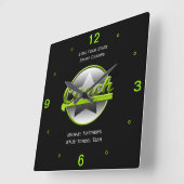 ライムの星のコーチの名前および学校の正方形の時計 スクエア壁時計 (傾斜)
