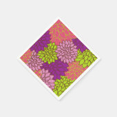 ライムはっきりしたグリーン、ピンク、紫のフローラデザイン スタンダードカクテルナプキン (角)