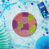 ライムはっきりしたグリーン、ピンク、紫のフローラデザイン ペーパープレート (パーティー)