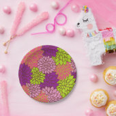 ライムはっきりしたグリーン、ピンク、紫のフローラデザイン ペーパープレート (パーティー)