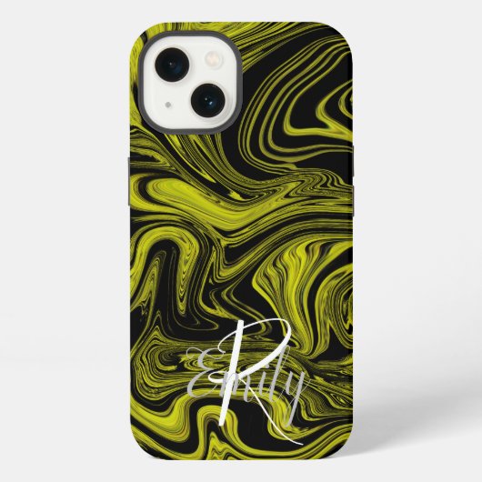 ライムアガテマーブル抽象芸術名モノグラム名 iPhoneケース (裏面)