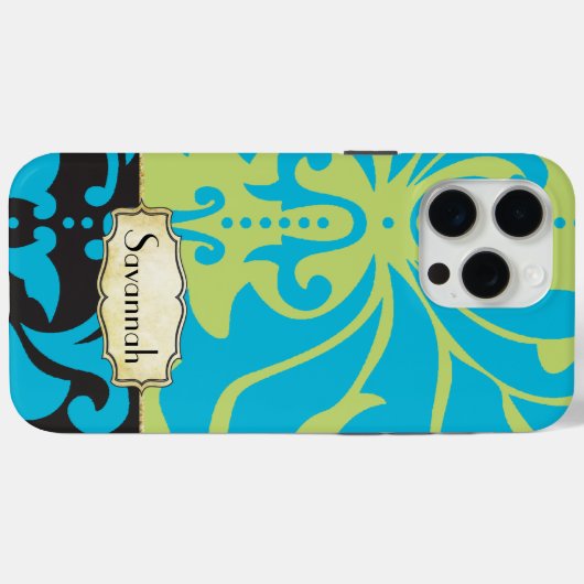 ライムアクアパーソナライズされた金ゴールドダマスク Case-Mate iPhoneケース (裏面 (横))