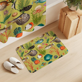 ライムイエローの背景に色とりどりの魚 Oceania バスマット