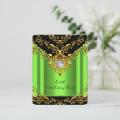 ライムエレガントグリーンブラックオン金ゴールド誕生日パーティー 招待状 (スタンド正面)