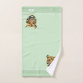 ライムエレガントグリーン上のタイガー顔 バスタオルセット (ハンドタオル)