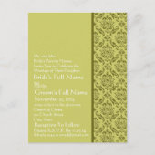 ライムエレガントダマスウェディング招待状 インビテーションポストカード (正面)