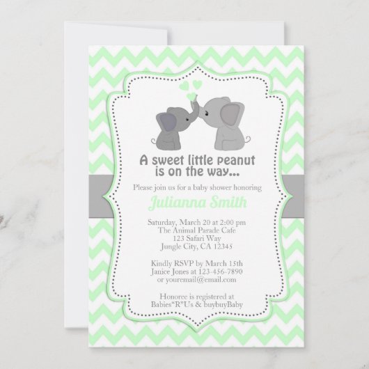 ライムエレファントベ淡い色のビーシャワー招待状Chev 473 招待状 (正面)