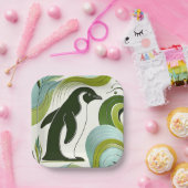 ライムオリーブグリーンペンギンインブロッサムフローラリーフ ペーパープレート (パーティー)